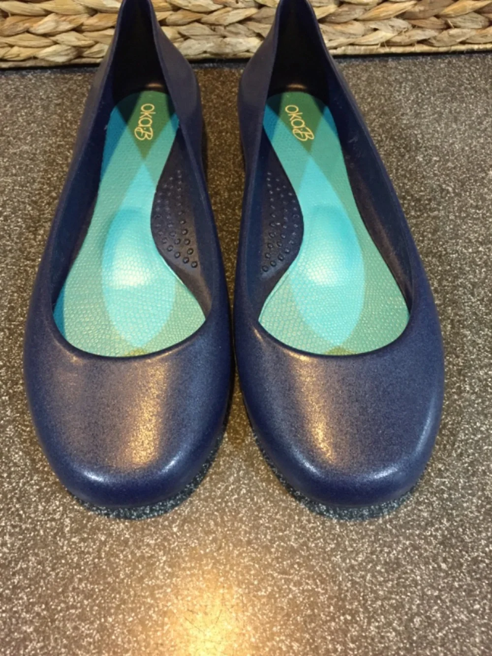 OKA b. Navy Blue Ballet Flats with Teal Insole
